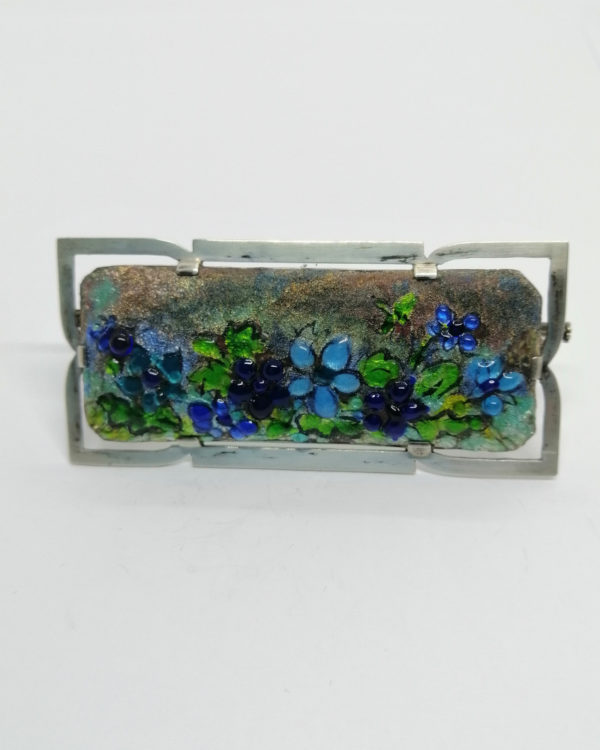 Broche argent, émaux sur cuivre de Limoges, signé, vers 1925. – Image 2