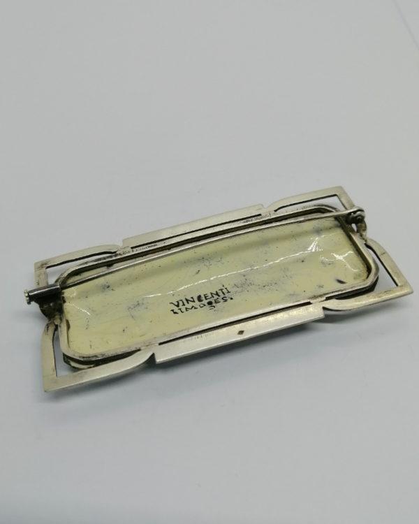 Broche argent, émaux sur cuivre de Limoges, signé, vers 1925. – Image 3