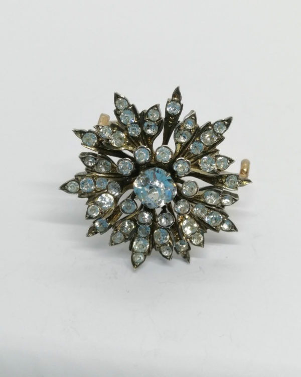 Broche/pendentif argent et vermeil rosé, à transformation, sertie de pierres en verre, Napoléon III.