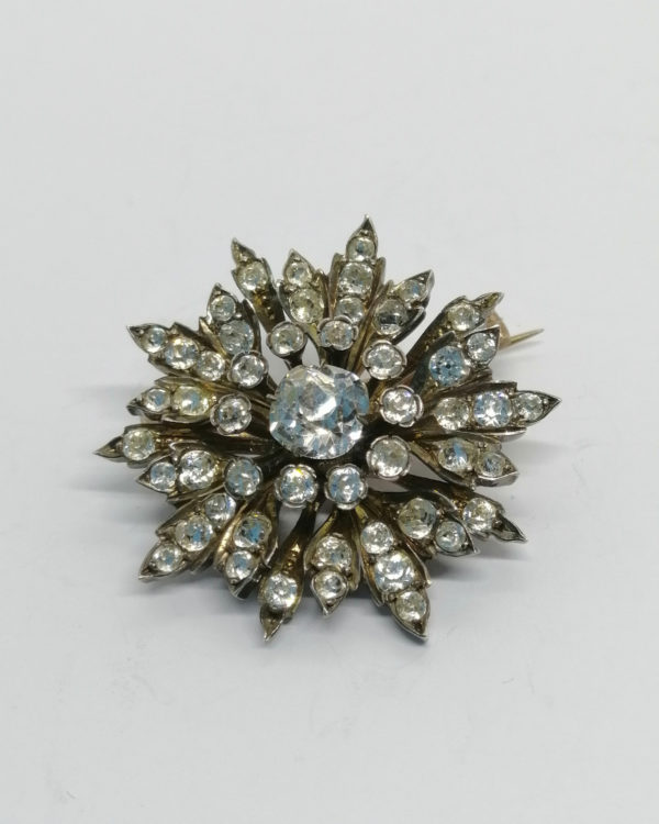 Broche/pendentif argent et vermeil rosé, à transformation, sertie de pierres en verre, Napoléon III. – Image 2