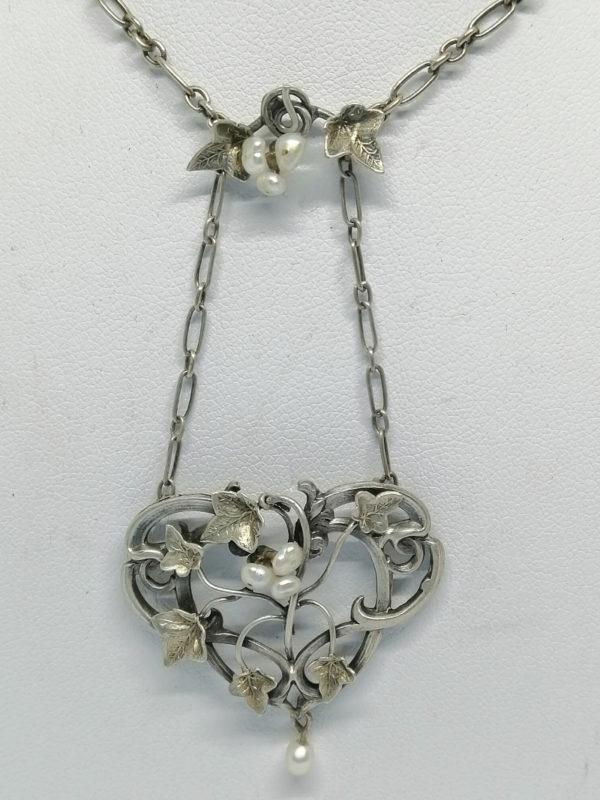 Collier, motif de lierre, avec perles fines baroques, rare modèle typique de l'Art Nouveau , vers 1880. – Image 2