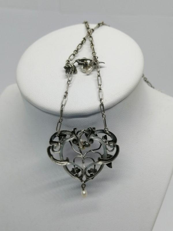 Collier, motif de lierre, avec perles fines baroques, rare modèle typique de l'Art Nouveau , vers 1880. – Image 3