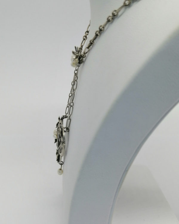 Collier, motif de lierre, avec perles fines baroques, rare modèle typique de l'Art Nouveau , vers 1880. – Image 4