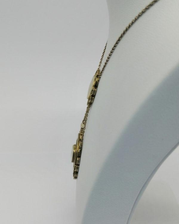 Collier argent vermeil, avec pendants filigranés, perles mabé et émail bleu guilloché, vers 1900. – Image 5