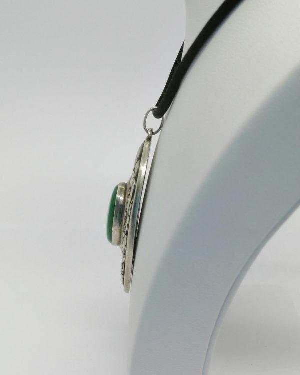 Pendentif important argent, motifs végétaux et agate verte, Art Nouveau. – Image 3