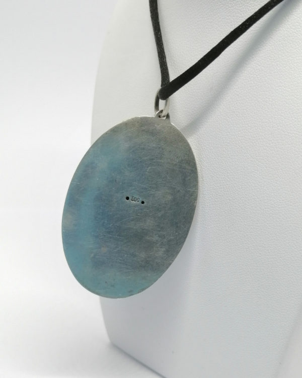 Pendentif important argent, motifs végétaux et agate verte, Art Nouveau. – Image 4