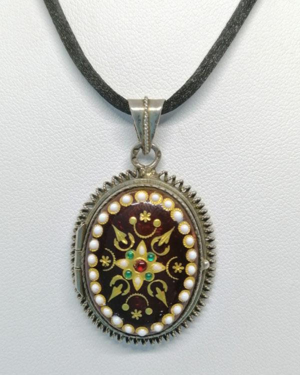 Pendentif argent/vermeil, émaux de Bressan, cassolette ouvrante, vers 1920. – Image 2