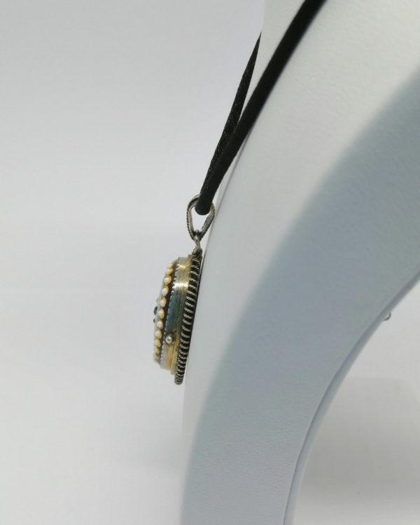 Pendentif argent/vermeil, émaux de Bressan, cassolette ouvrante, vers 1920. – Image 3