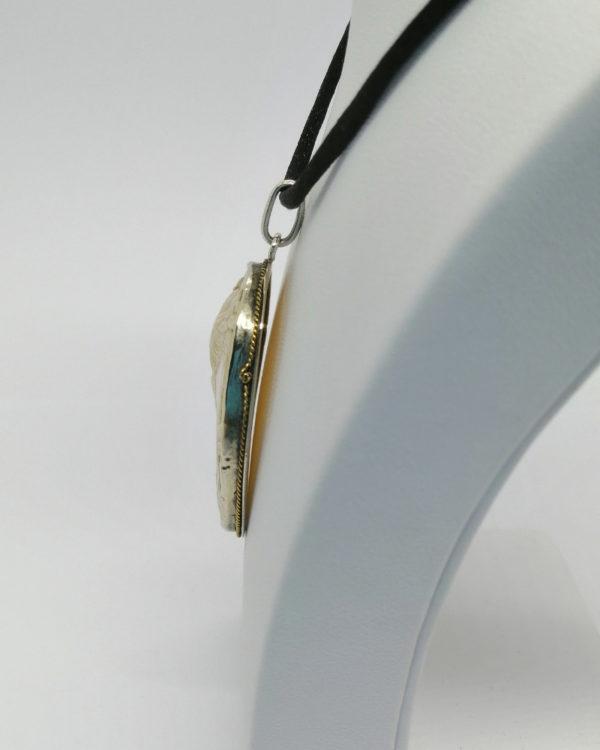 Pendentif argent, ovale avec camée coquillage, portrait de femme, 1900. – Image 3