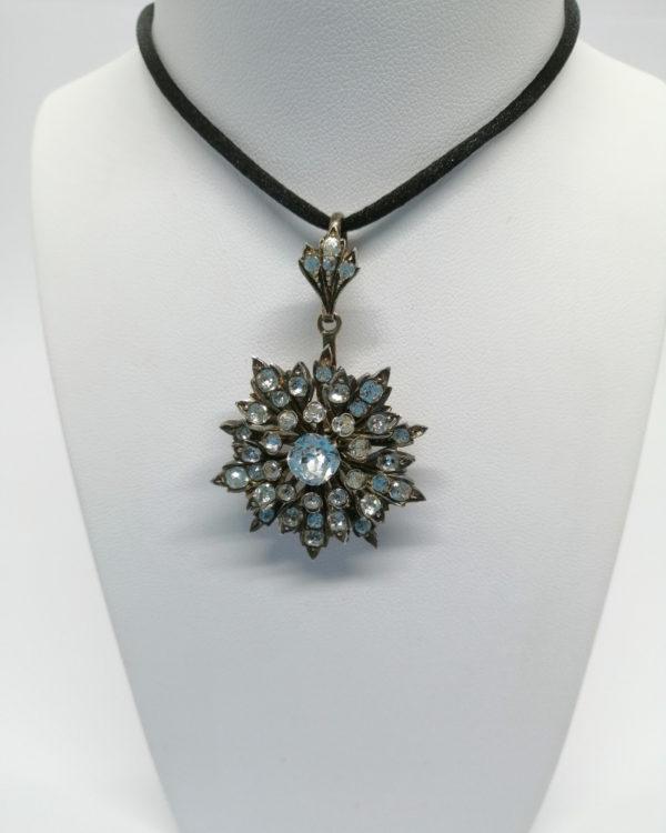 Pendentif argent vermeil, verre taillé et facetté, fin 19ième siècle.