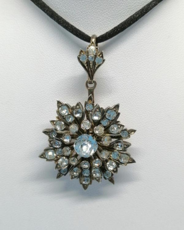 Pendentif argent vermeil, verre taillé et facetté, fin 19ième siècle. – Image 2