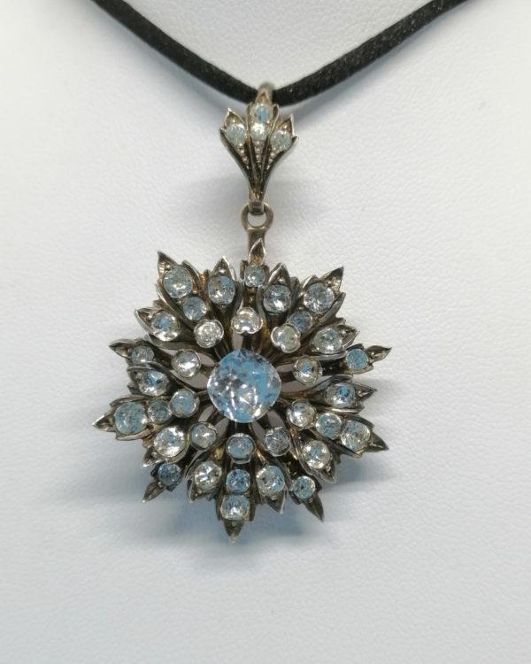 Pendentif argent vermeil, verre taillé et facetté, fin 19ième siècle. – Image 3
