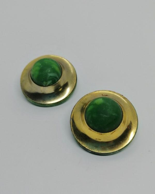 Boucles d'oreilles, clip, bakélite verte et métal doré, 1940-50. – Image 2