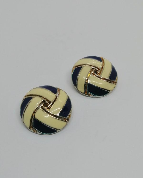 Boucles d'oreilles, clip, ronde façon ruban croisé, couleur crème et bleu, 1960-80. – Image 2