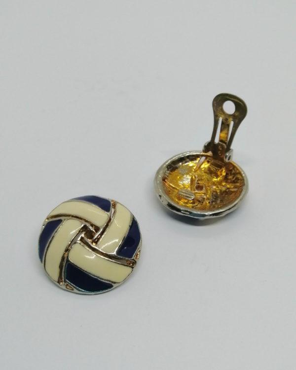 Boucles d'oreilles, clip, ronde façon ruban croisé, couleur crème et bleu, 1960-80. – Image 3