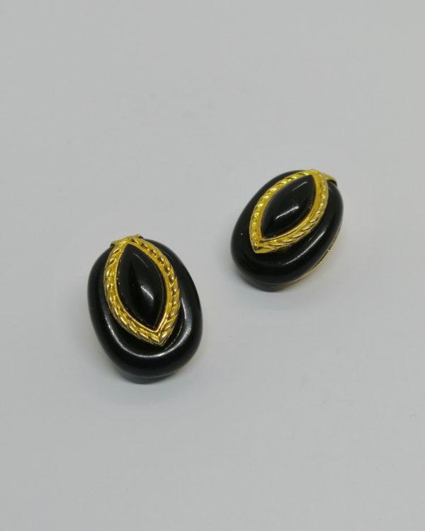 Boucles d'oreilles, clip, de couleur noir et or, 1950-70. – Image 2