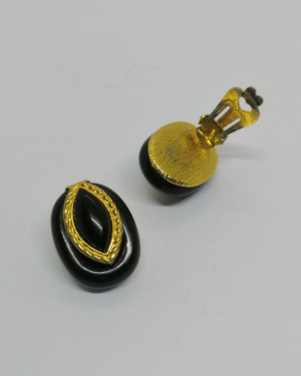 Boucles d'oreilles, clip, de couleur noir et or, 1950-70. – Image 3
