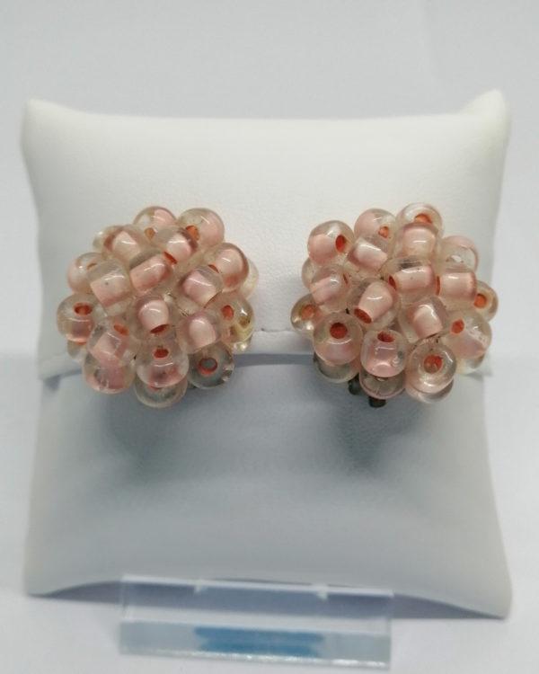 Boucles d'oreilles, clip, morceaux de verre couleur rosé, 1930-40.