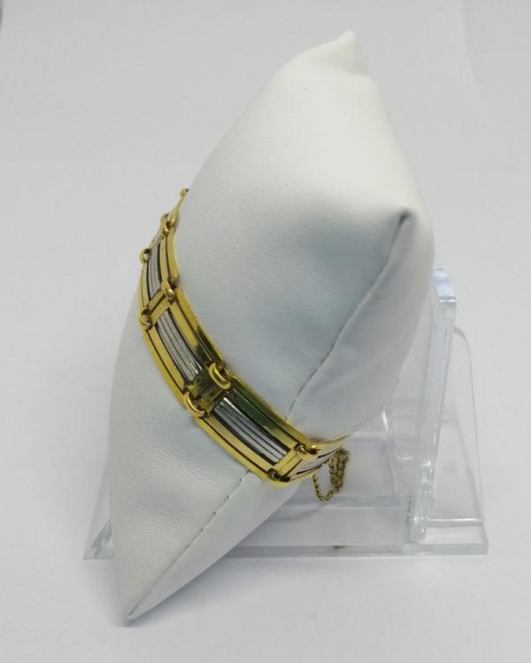 Bracelet plaqué or, bicolore, ajouré, mailles grilles, marque Oria, Art Déco. – Image 2
