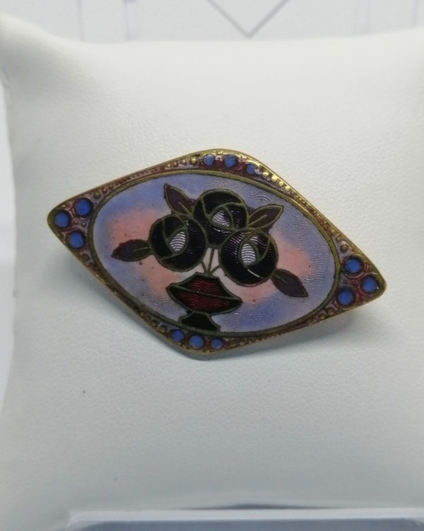 Broche, travail d'émail guilloché et cloisonné, époque Art Déco.