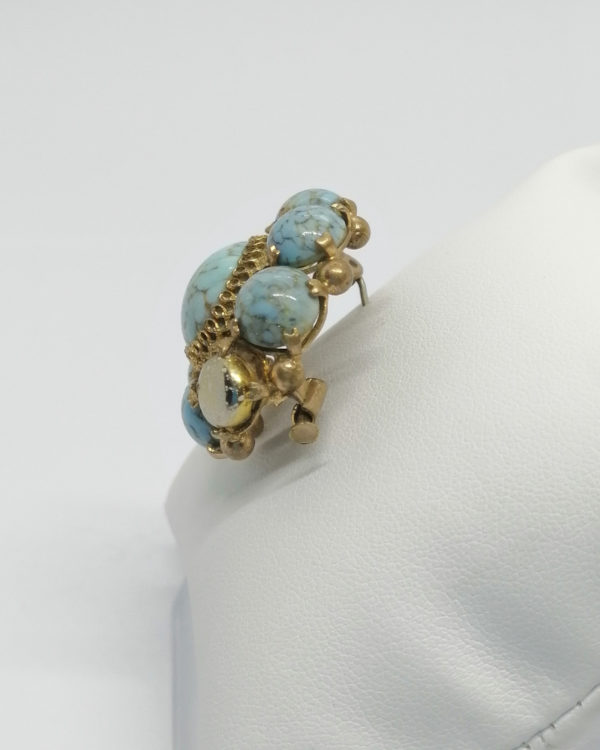 Broche, de forme ovale, avec porcelaine, imitation turquoise, vers 1930-40. – Image 2