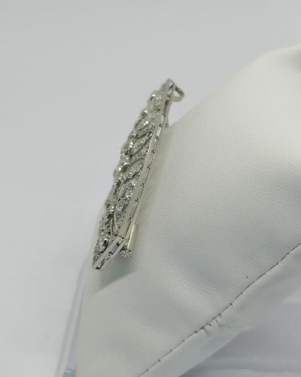 Broche/pendentif, or gris et platine, ajourée avec pavage de diamants, Art Déco 1925-30. – Image 6