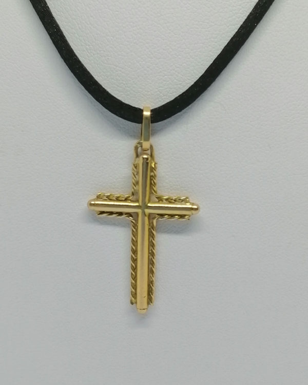 Pendentif, croix en or jaune, avec fil tourné, vers 1950-70. – Image 2