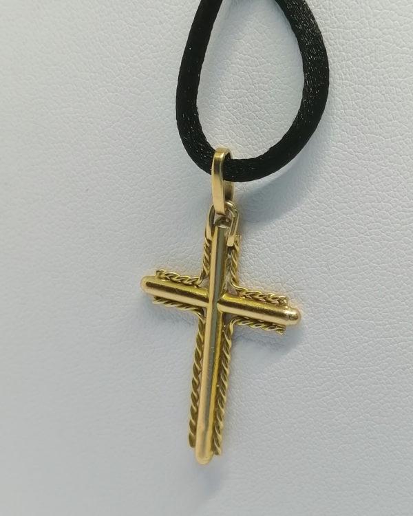 Pendentif, croix en or jaune, avec fil tourné, vers 1950-70. – Image 4