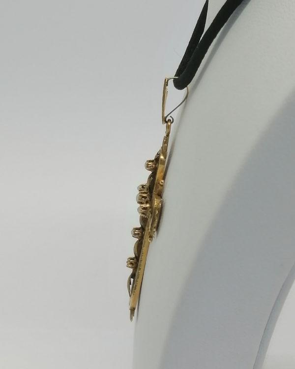 Pendentif, croix en or rosé et sertie de demi-perles fines, Napoléon III. – Image 3