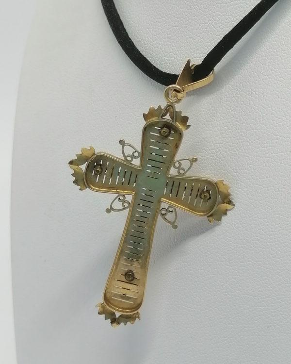 Pendentif, croix en or rosé et sertie de demi-perles fines, Napoléon III. – Image 4