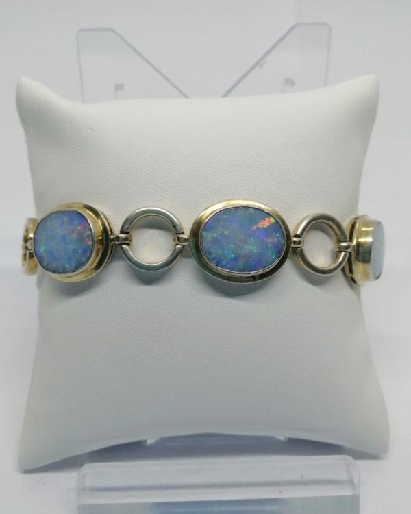 Bracelet argent/vermeil, et plaque d'opale naturelle, vers 1980-90.