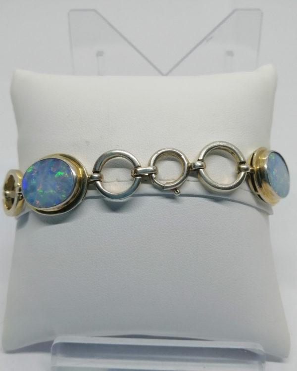 Bracelet argent/vermeil, et plaque d'opale naturelle, vers 1980-90. – Image 2