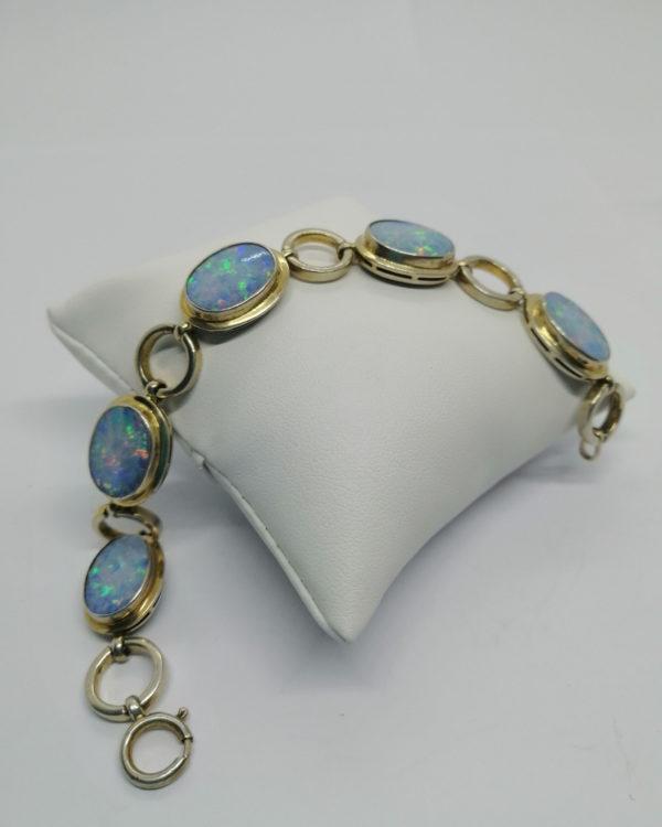 Bracelet argent/vermeil, et plaque d'opale naturelle, vers 1980-90. – Image 3