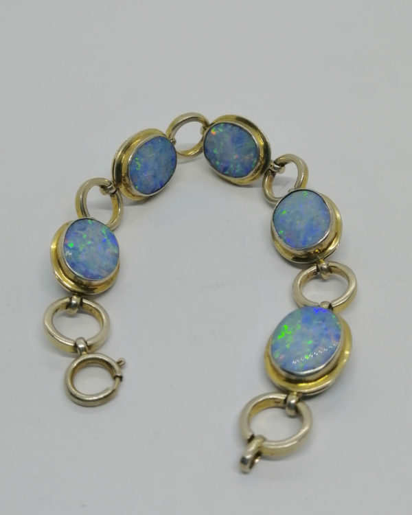 Bracelet argent/vermeil, et plaque d'opale naturelle, vers 1980-90. – Image 5
