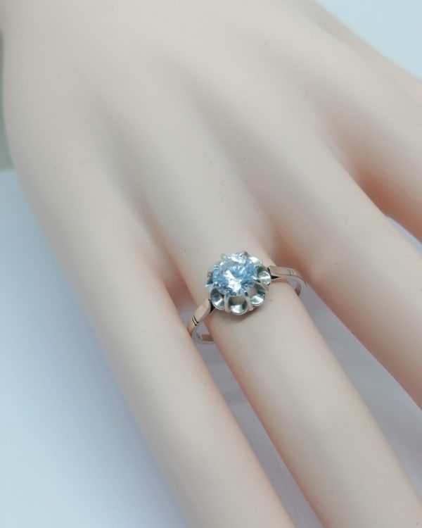 Bague argent, solitaire avec zirconium naturel, vers 1920. – Image 6