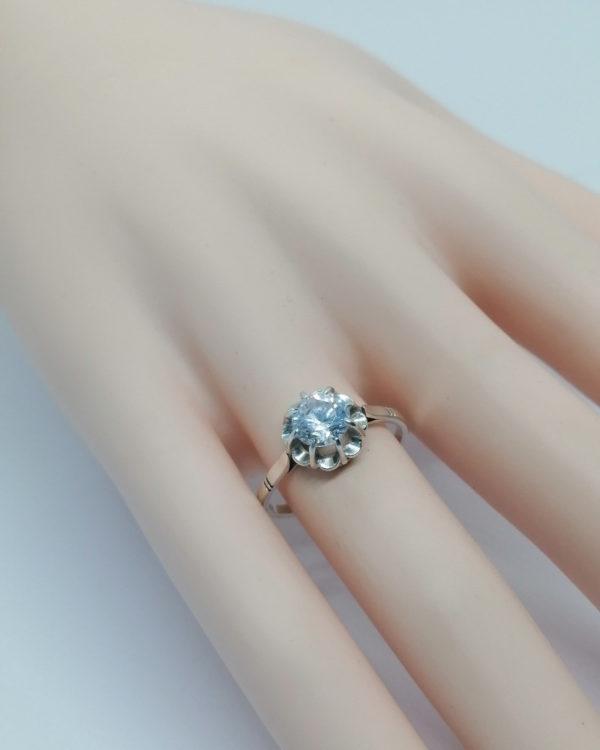 Bague argent, solitaire avec zirconium naturel, vers 1920. – Image 7