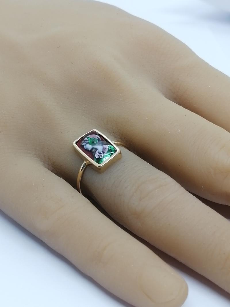Bague en or jaune avec un émail sur cuivre, portrait, Limoges vers 1900-20. – Image 5