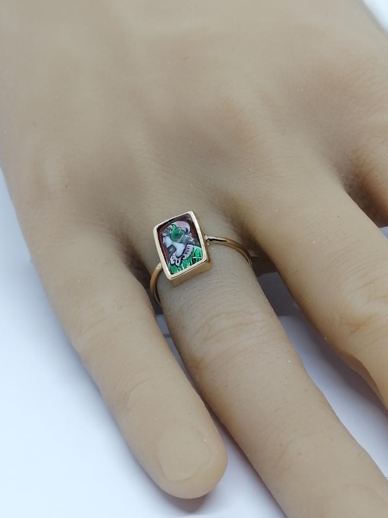 Bague en or jaune avec un émail sur cuivre, portrait, Limoges vers 1900-20. – Image 6