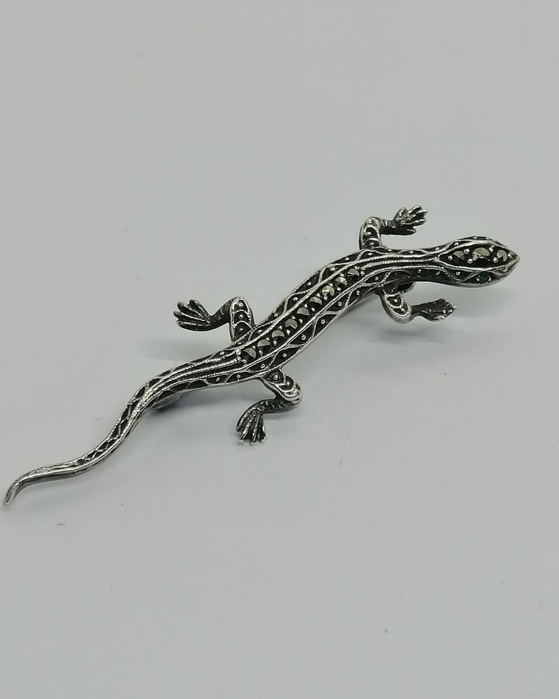 Broche argent petite salamandre, sertie de marcasites, vers 1940-50. – Image 2
