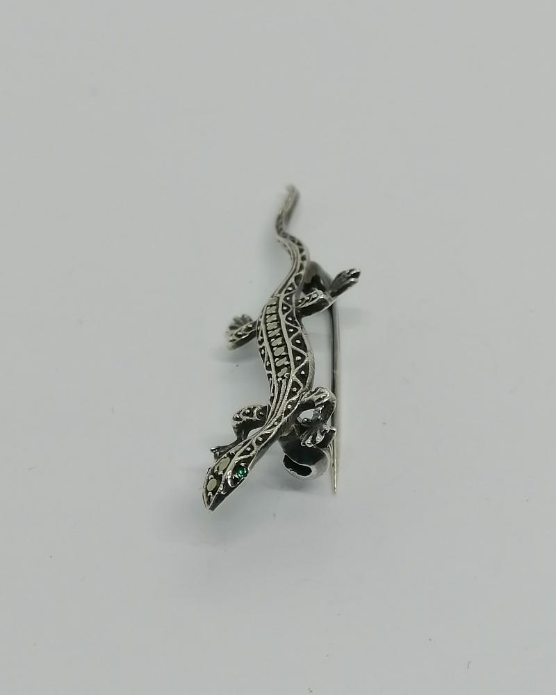 Broche argent petite salamandre, sertie de marcasites, vers 1940-50. – Image 3