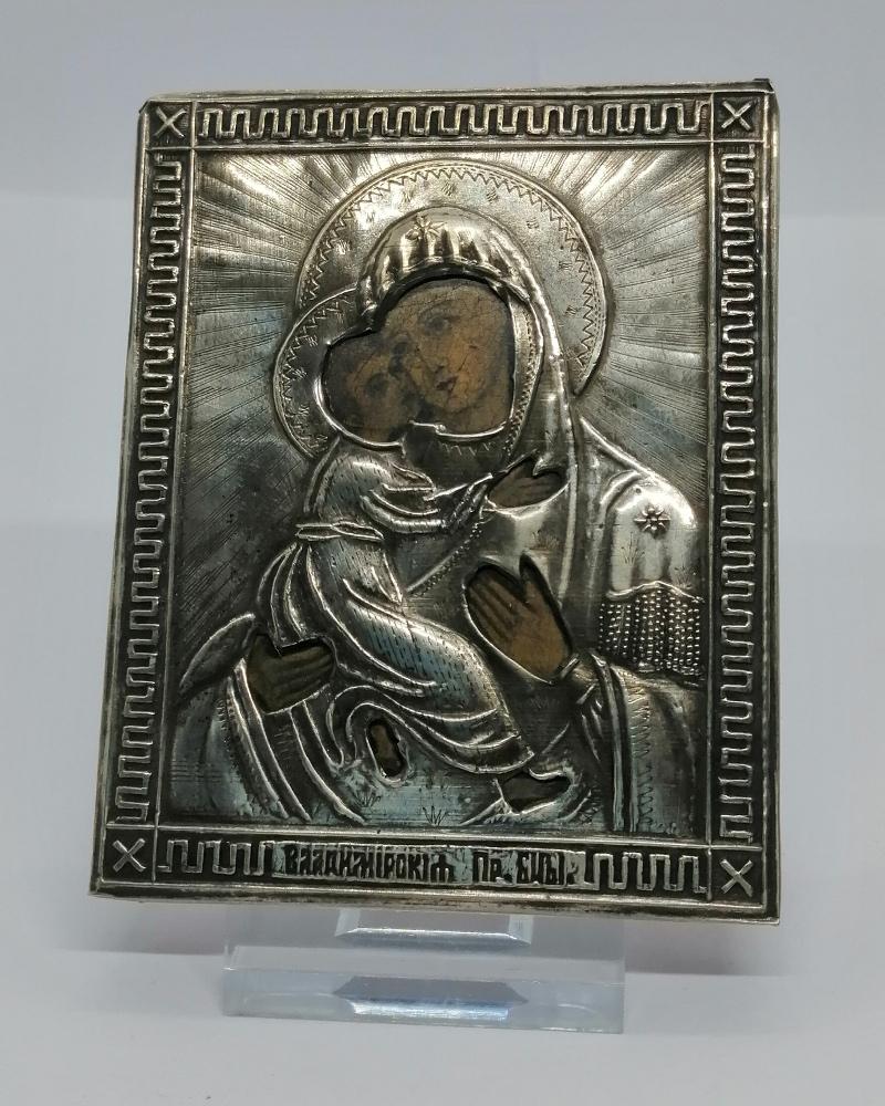 Petite icone Russe, en argent massif et peinte, 1890.
