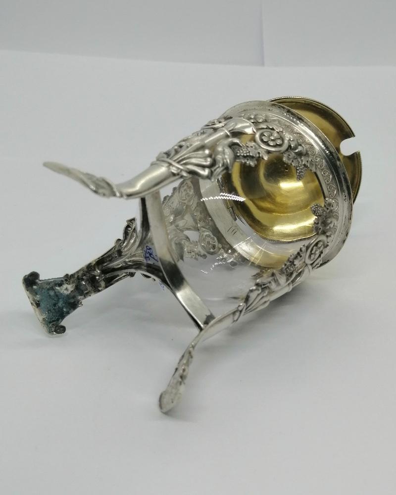 Moutardier argent massif , et son gobelet en cristal transparent, vers 1860-80. – Image 4