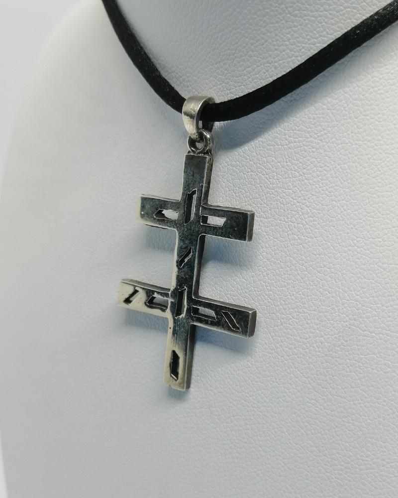 Pendentif argent, croix de Lorraine, pavée de marcasites, 1920. – Image 4